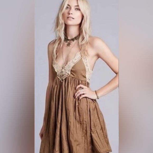 Free People Breathless Crochet BoHo Beachy Mini Slip Dress Medium - Picture 2 of 7